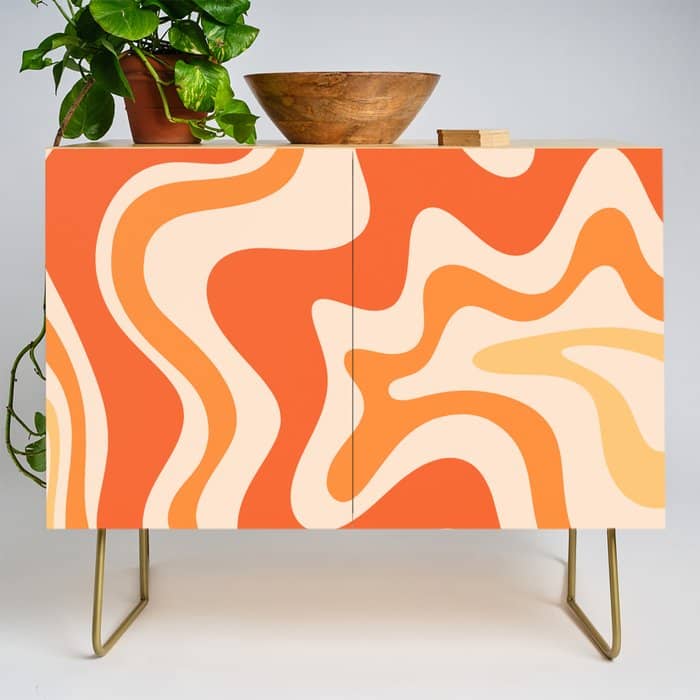 Tangerine Liquid Swirl Retro Abstract Pattern Credenza