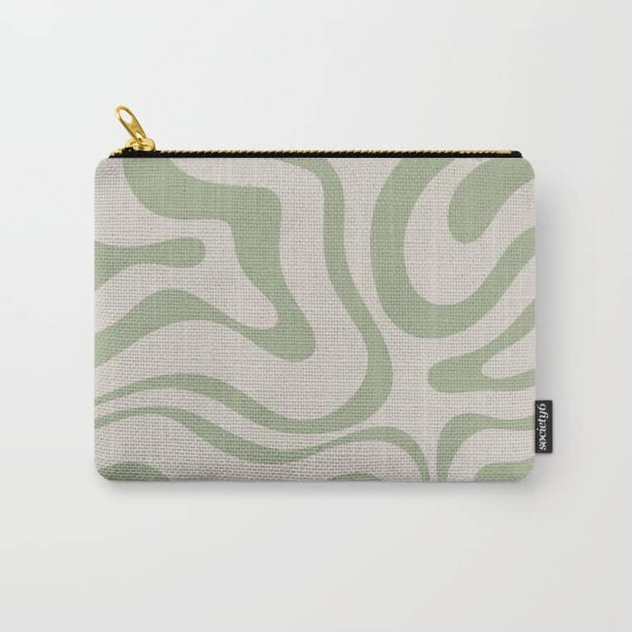 Liquid Swirl Abstract Pattern In Almond And Sage Green Carry All Pouch