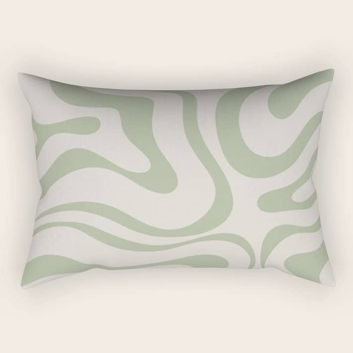 Liquid Swirl Abstract Pattern In Almond And Sage Green Rectangular Pillow