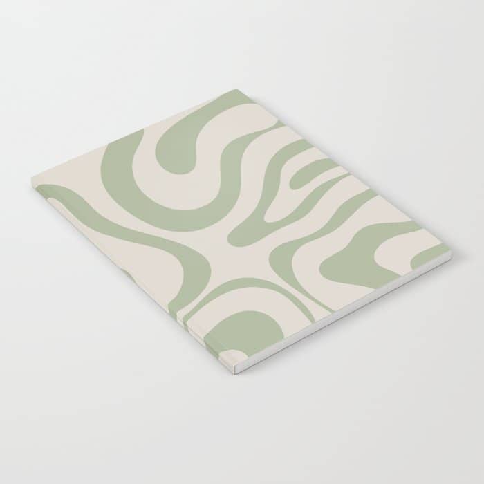Liquid Swirl Abstract Pattern In Almond And Sage Green Notebook