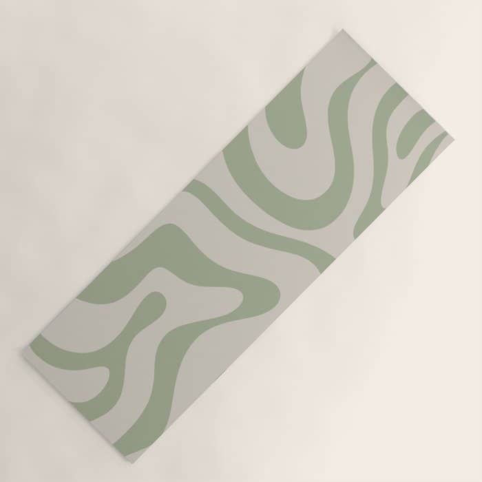 Liquid Swirl Abstract Pattern In Almond And Sage Green Yoga Mat
