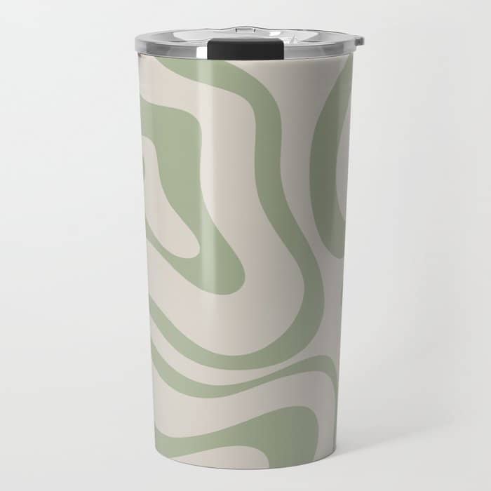 Liquid Swirl Abstract Pattern In Almond And Sage Green Travel Mug