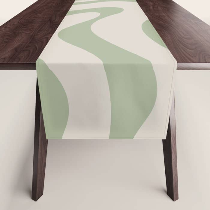 Liquid Swirl Abstract Pattern In Almond And Sage Green Table Runner