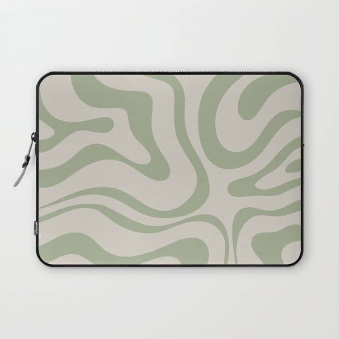 Liquid Swirl Abstract Pattern In Almond And Sage Green Laptop Sleeve