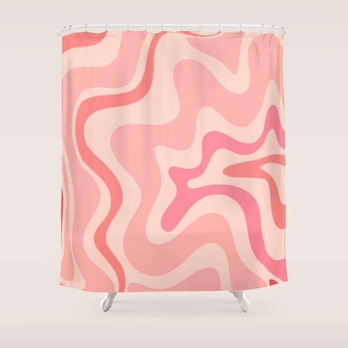 Retro Liquid Swirl Abstract In Soft Pink Shower Curtain