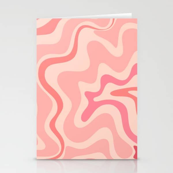 Retro Liquid Swirl Abstract In Soft Pink Stationery Card