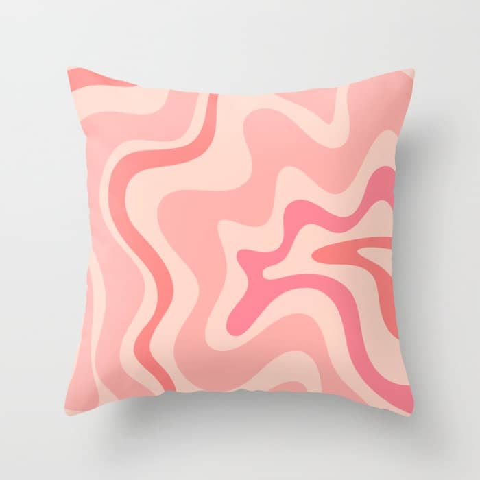 Retro Liquid Swirl Abstract In Soft Pink Throw Pillow