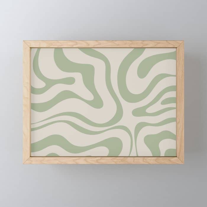 Liquid Swirl Abstract Pattern In Almond And Sage Green Mini Art Print