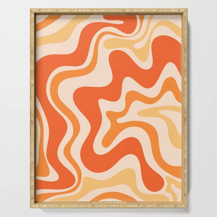 Tangerine Liquid Swirl Retro Abstract Pattern Serving Tray