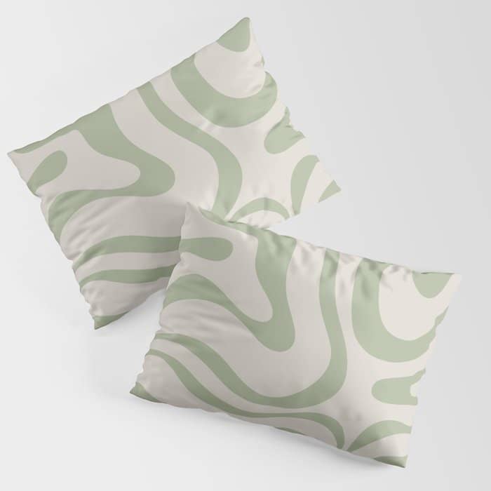 Liquid Swirl Abstract Pattern In Almond And Sage Green Pillow Sham