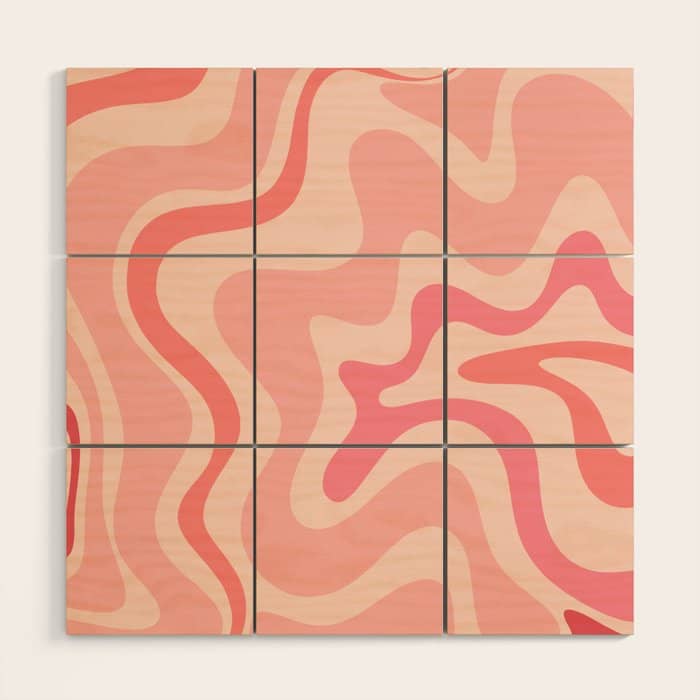 Retro Liquid Swirl Abstract In Soft Pink Wood Wall Art