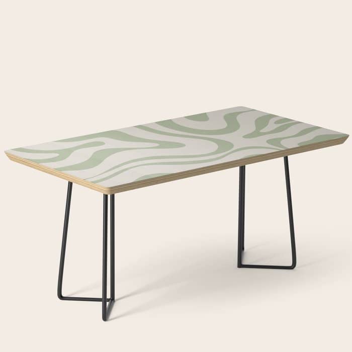 Liquid Swirl Abstract Pattern In Almond And Sage Green Coffee Table