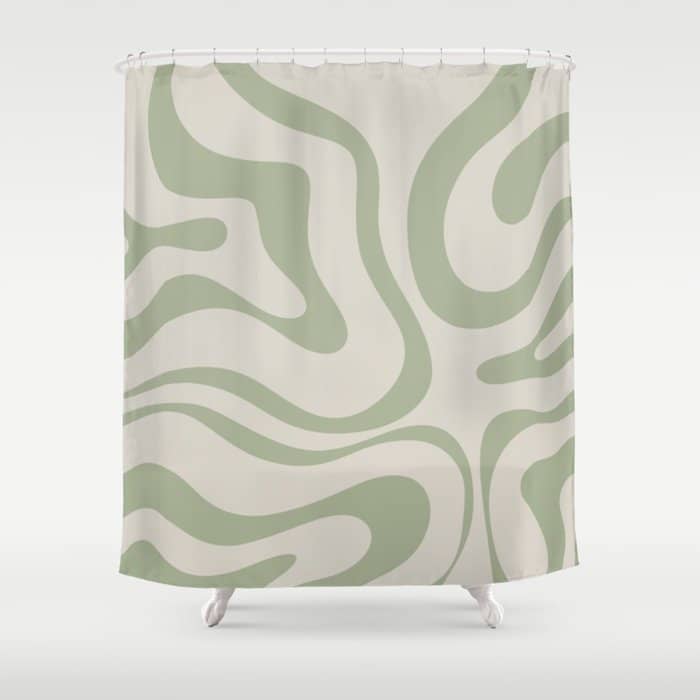 Liquid Swirl Abstract Pattern In Almond And Sage Green Shower Curtain