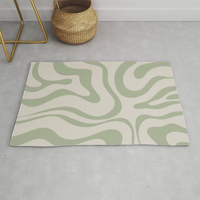 Liquid Swirl Abstract Pattern In Almond And Sage Green Rug