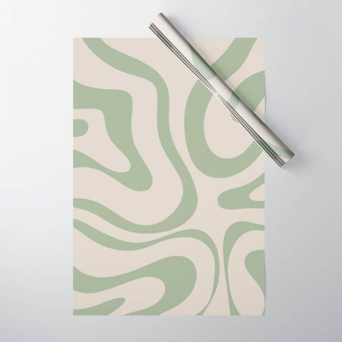 Liquid Swirl Abstract Pattern In Almond And Sage Green Wrapping Paper