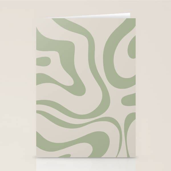 Liquid Swirl Abstract Pattern In Almond And Sage Green Stationery Card
