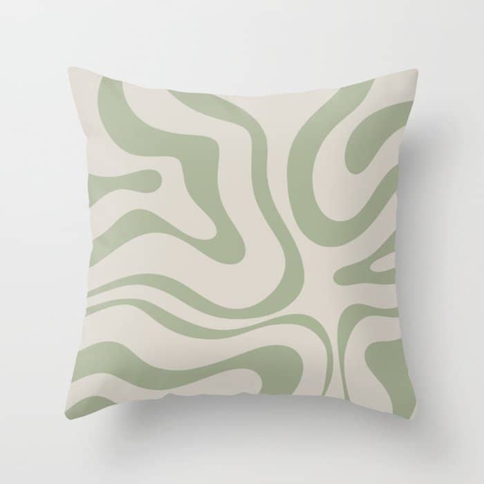 Liquid Swirl Abstract Pattern In Almond And Sage Green Throw Pillow