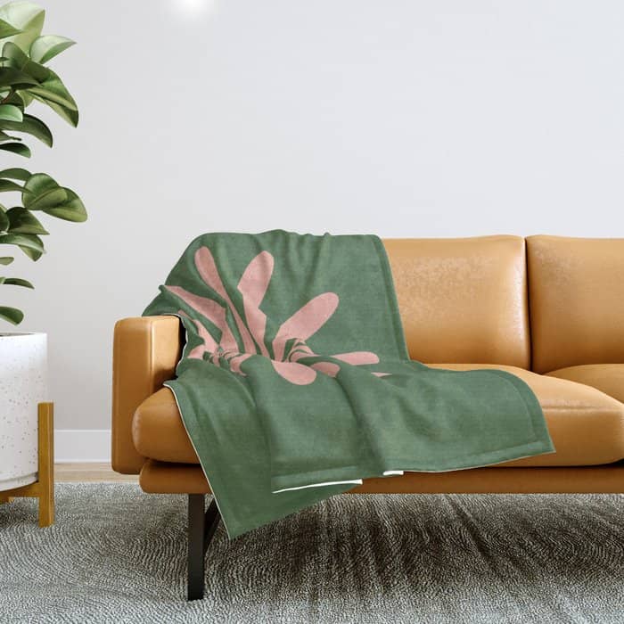 Big Daisy Retro Minimalism In Blush And Green Throw Blanket