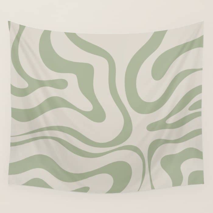 Liquid Swirl Abstract Pattern In Almond And Sage Green Wall Tapestry