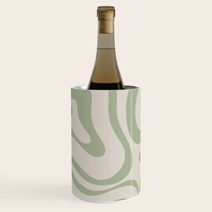 Liquid Swirl Abstract Pattern In Almond And Sage Green Wine Chiller