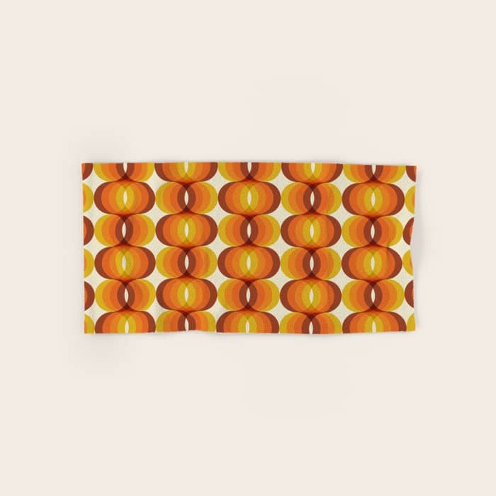 Orange, Brown, And Ivory Retro 1960s Wavy Pattern Bath Towel