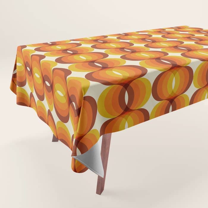 Orange, Brown, And Ivory Retro 1960s Wavy Pattern Tablecloth