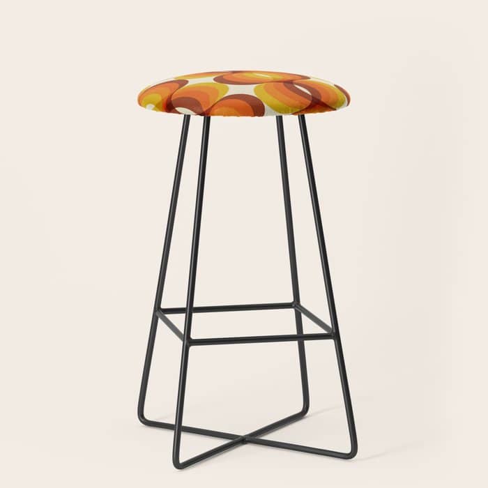 Orange, Brown, And Ivory Retro 1960s Wavy Pattern Stool