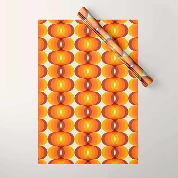 Orange, Brown, And Ivory Retro 1960s Wavy Pattern Wrapping Paper