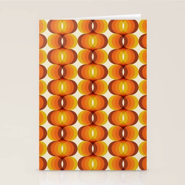 Orange, Brown, And Ivory Retro 1960s Wavy Pattern Stationery Card