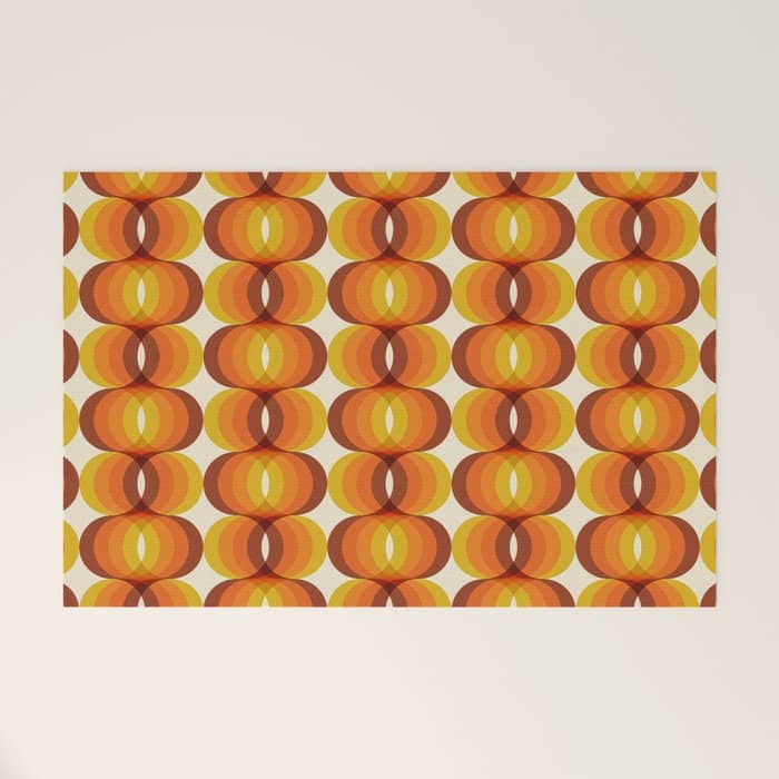 Orange, Brown, And Ivory Retro 1960s Wavy Pattern Welcome Mat