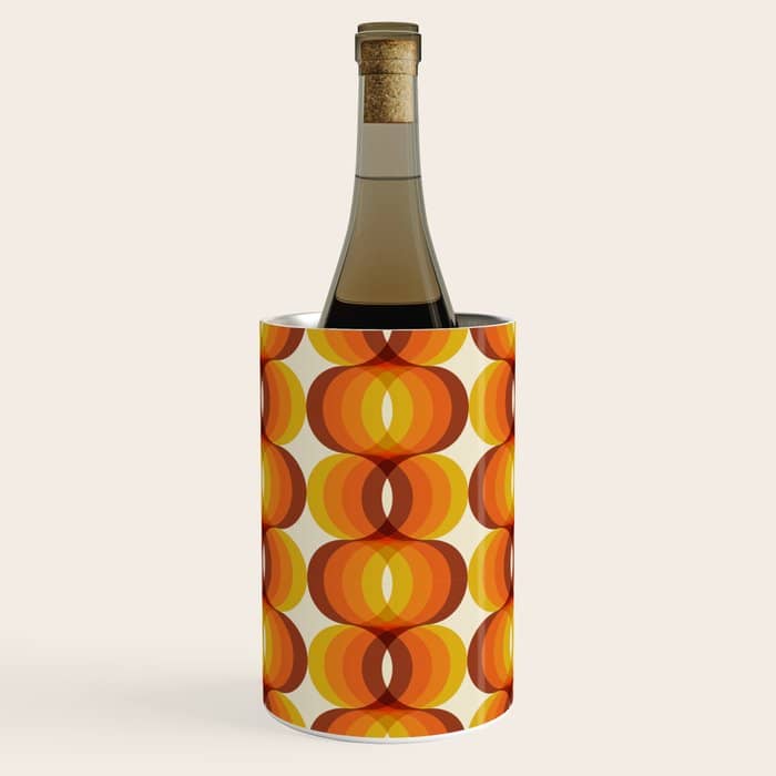 Orange, Brown, And Ivory Retro 1960s Wavy Pattern Wine Chiller