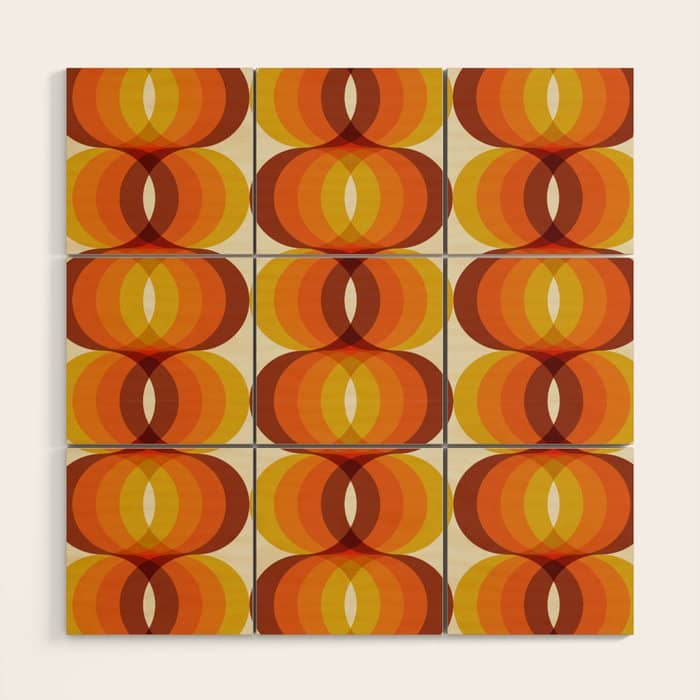 Orange, Brown, And Ivory Retro 1960s Wavy Pattern Wood Wall Art