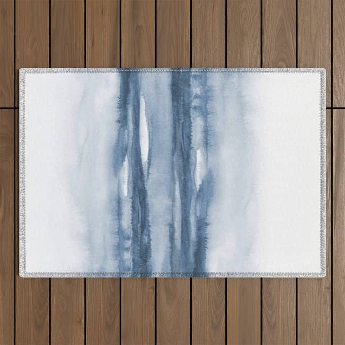 Indigo Clouds, Blue Abstract Art Outdoor Rug