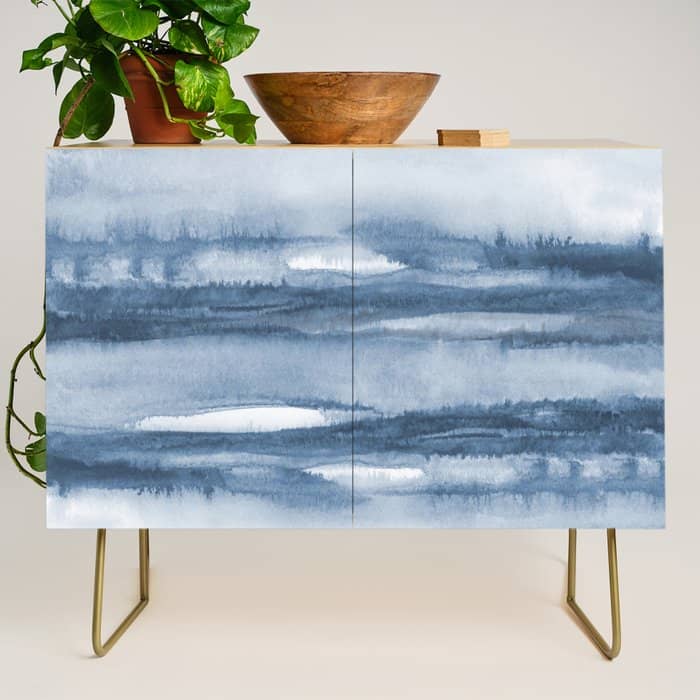 Indigo Clouds, Blue Abstract Art Credenza