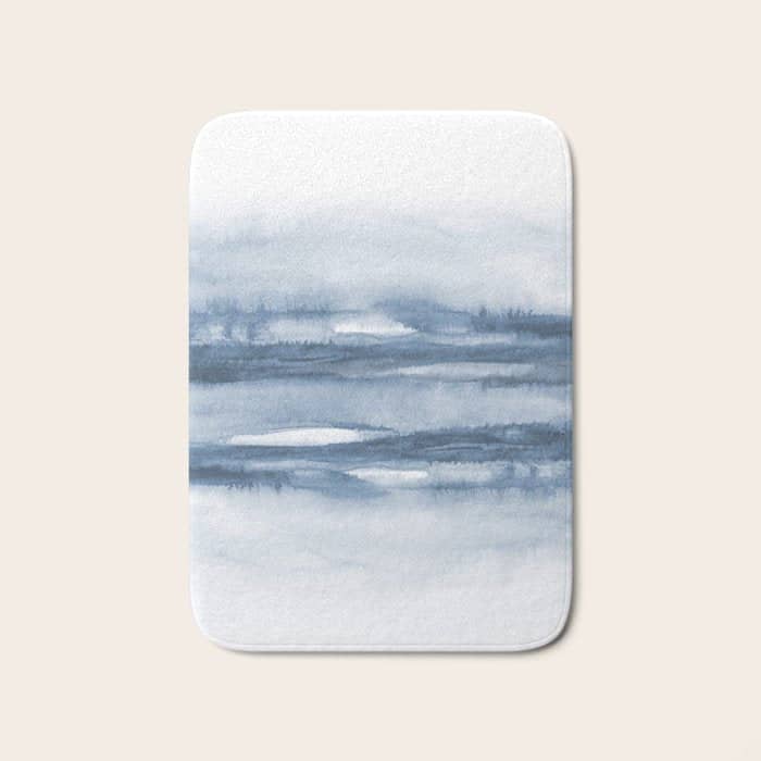 Indigo Clouds, Blue Abstract Art Bath Mat