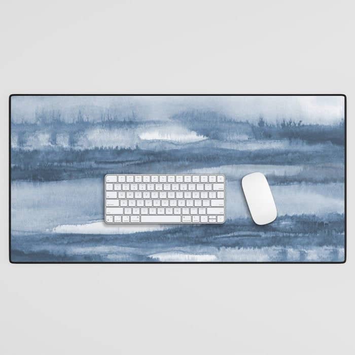 Indigo Clouds, Blue Abstract Art Desk Mat