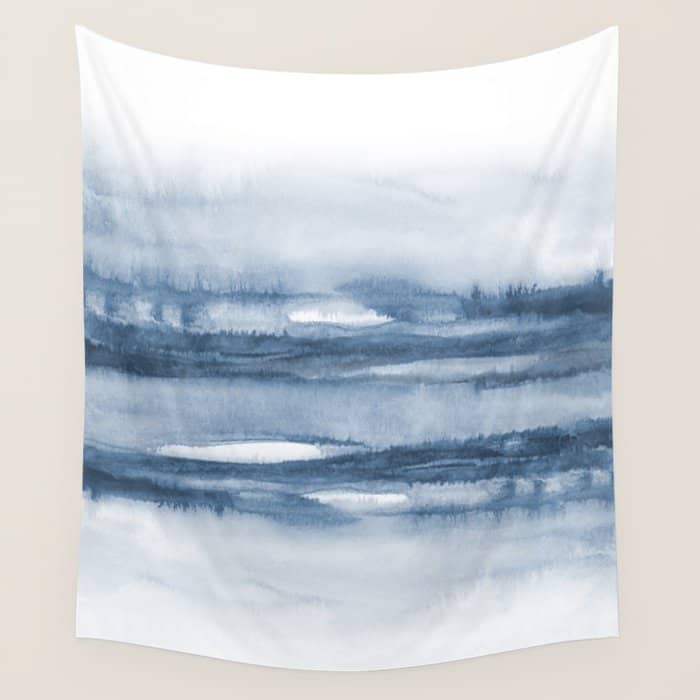 Indigo Clouds, Blue Abstract Art Wall Tapestry
