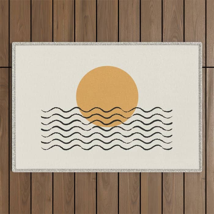 Ocean Wave Gold Sunrise - Mid Century Style Outdoor Rug