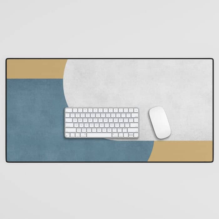 Halfmoon Colorblock - White Blue On Gold Desk Mat
