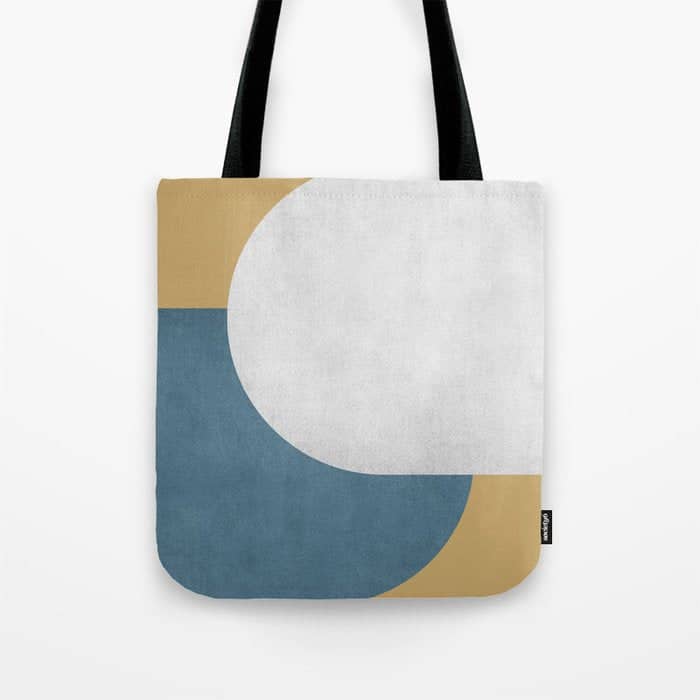 Halfmoon Colorblock - White Blue On Gold Tote Bag