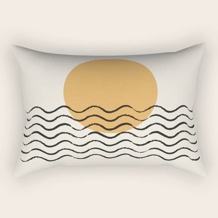 Ocean Wave Gold Sunrise - Mid Century Style Rectangular Pillow