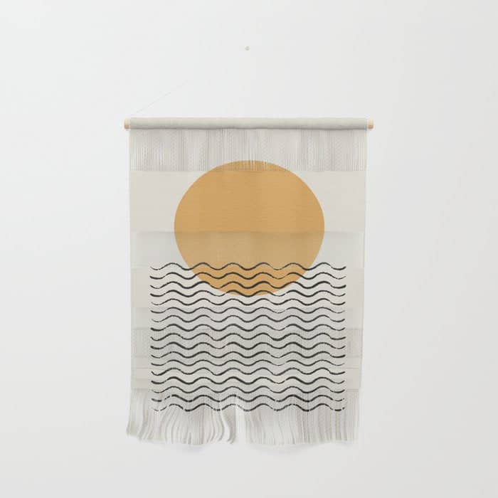 Ocean Wave Gold Sunrise - Mid Century Style Wall Hanging