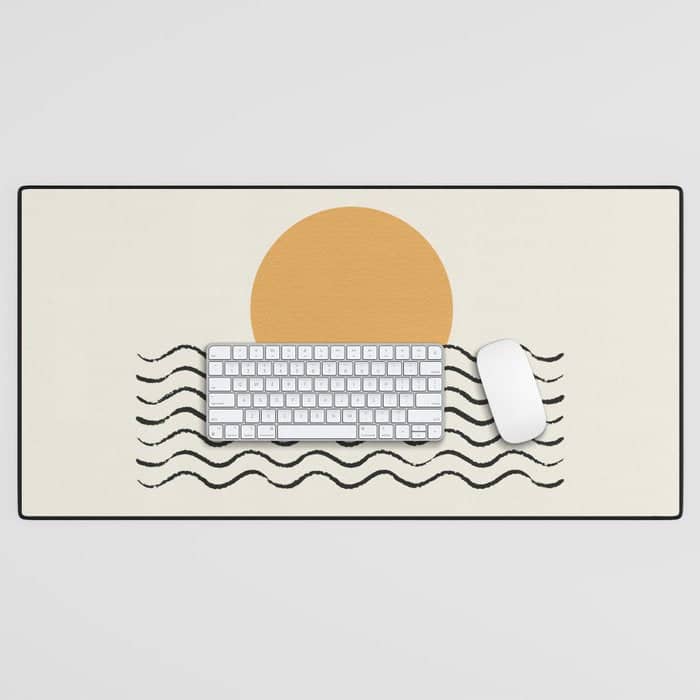 Ocean Wave Gold Sunrise - Mid Century Style Desk Mat