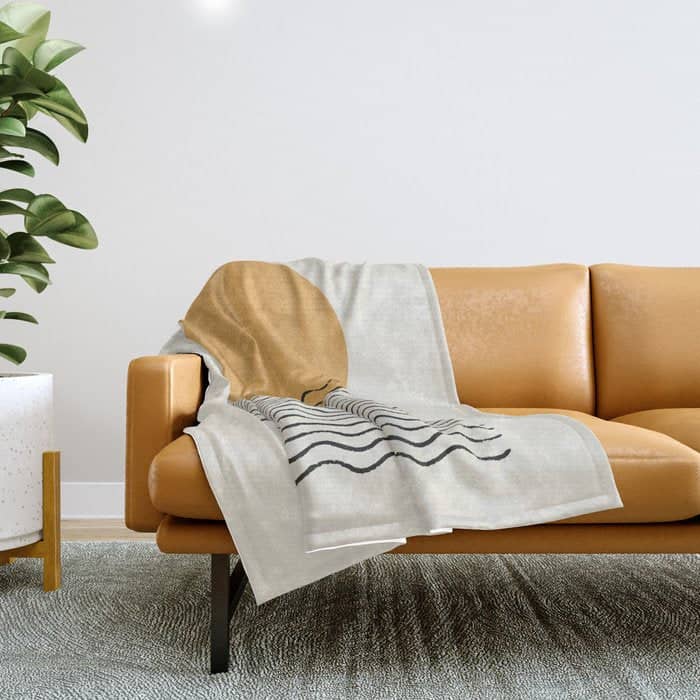 Ocean Wave Gold Sunrise - Mid Century Style Throw Blanket