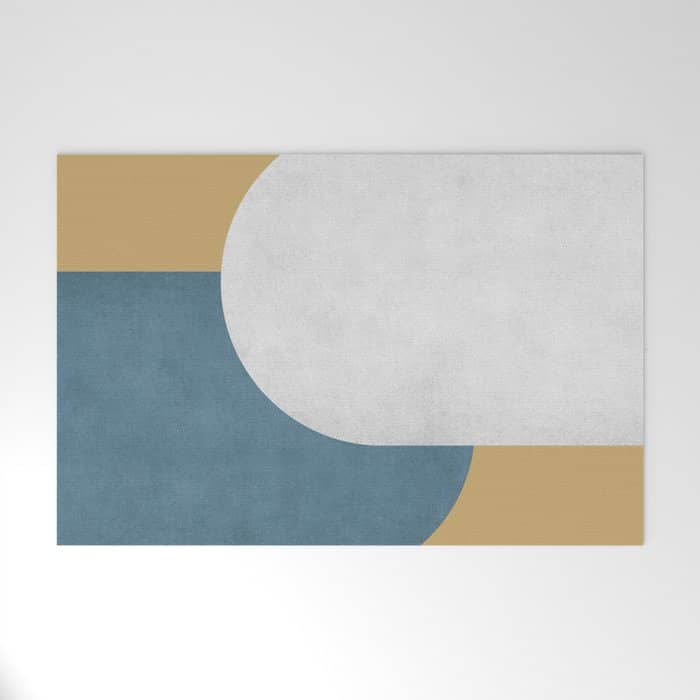 Halfmoon Colorblock - White Blue On Gold Welcome Mat