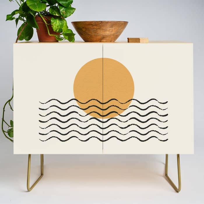 Ocean Wave Gold Sunrise - Mid Century Style Credenza