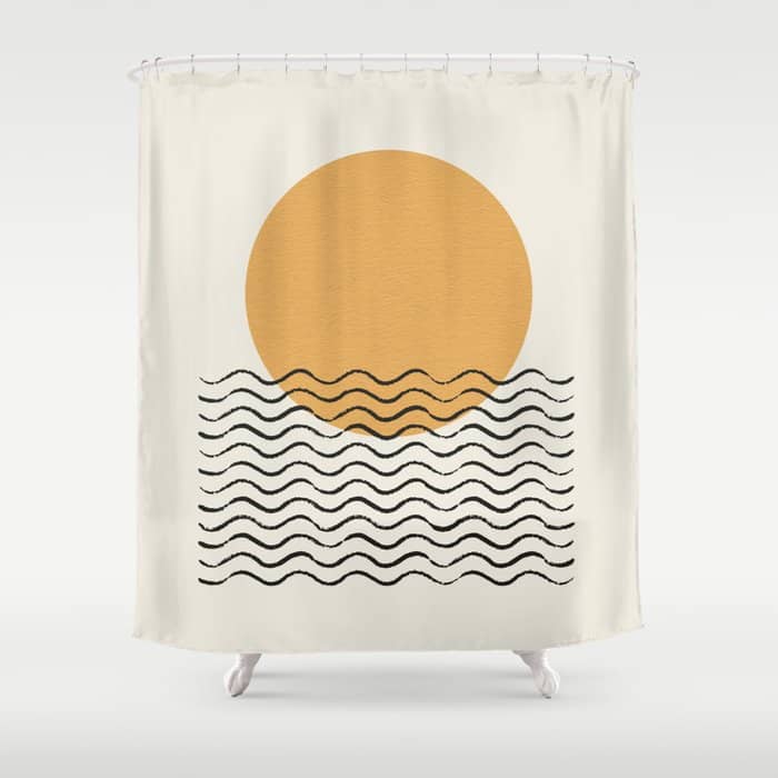 Ocean Wave Gold Sunrise - Mid Century Style Shower Curtain