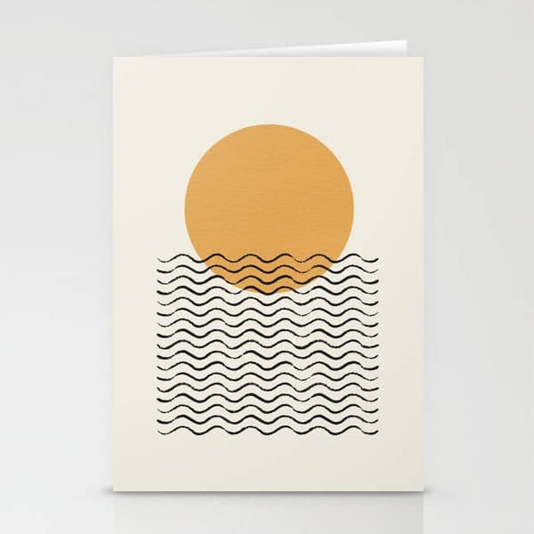 Ocean Wave Gold Sunrise - Mid Century Style Stationery Card