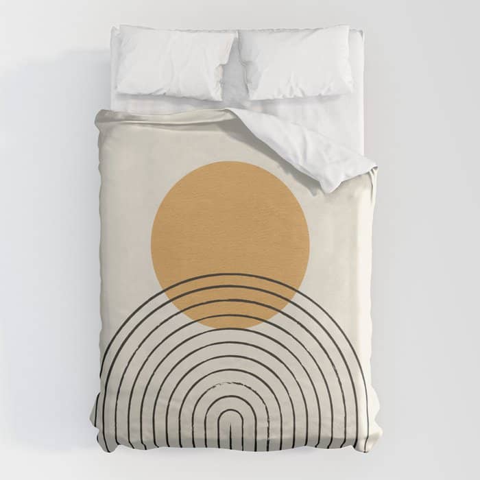 Gold Sun Rainbow Mid-Century Full Duvet Cover