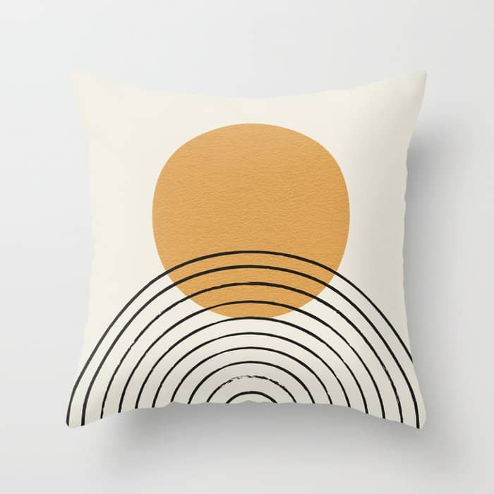 Gold Sun Rainbow Mid-Century Full Throw Pillow